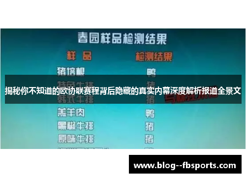 揭秘你不知道的欧协联赛程背后隐藏的真实内幕深度解析报道全景文 揭秘你不知道的欧协联赛程背后隐藏的真实内幕深度解析报道全景文
